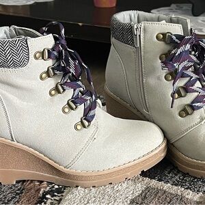 Maurices Cream Lace Up Boots with Patterned Laces